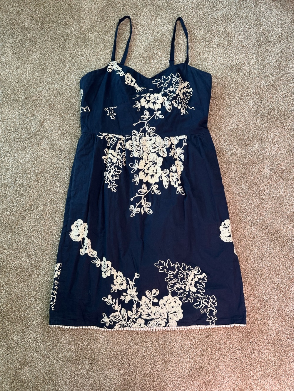 J. Crew Navy Dress with Ivory Floral Embroidery